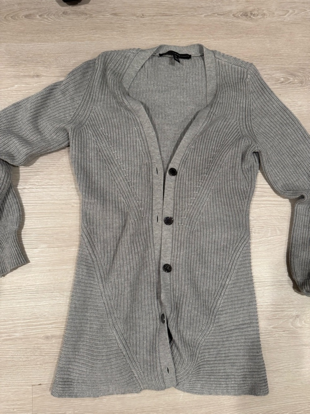 White House Black Market Light Gray Ribbed Button Cardigan
